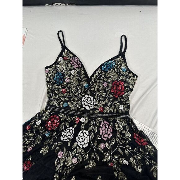 NWT $698 Mac Duggal [ 8 ] V Neck‎ Embellished Floral Sequined Gown Black #G1635 - Picture 9 of 15